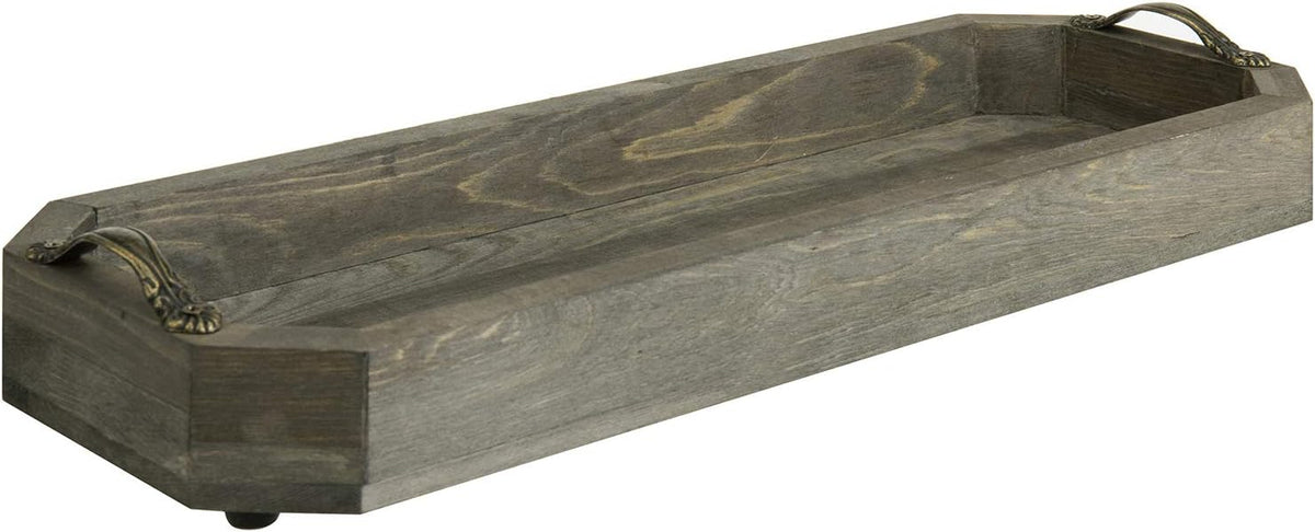 MyGift Rustic Gray Wood Vanity Tray, Toilet Tank Organizer with Handles