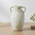 9.8 Inch Beige Ceramic Vase with Handles, Rustic Farmhouse Jug