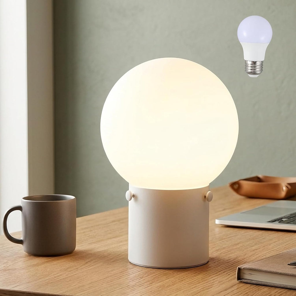 Somniferous Modern White Table Lamp with Frosted Glass Globe Shade, E26 Base, Includes 7W LED Bulb, Small Bedside Desk Lamp for Bedroom, Living Room, Nightstand, Office