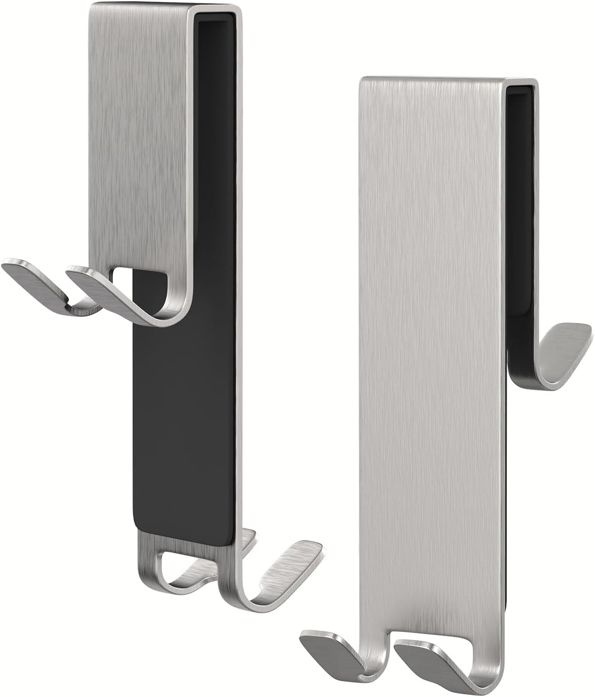 Double-Sided Over The Door Hooks 2-Pack - for Frameless Glass Showers, Heavy Duty No Drill Organizer for Towels Robes, Space Saving Silver