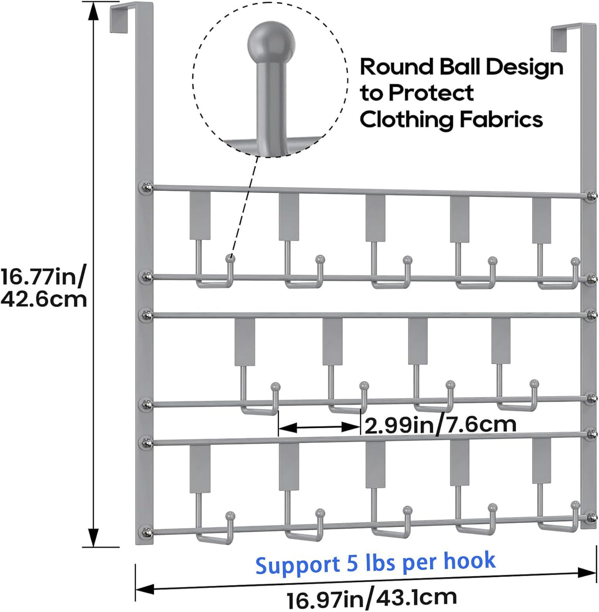 Over The Door Hooks for Hanging, 14 Hooks Over Door Coat Hanger, Coat Clothing Rack and Towel Rack for Bathroom Organizer, Door Hanger Organizer Kitchen, Bathroom Towel Storage Silver
