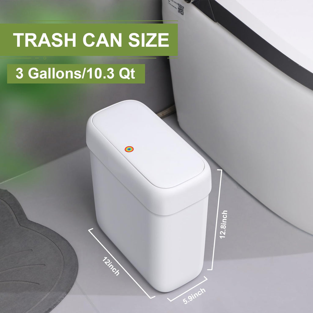 funest Trash Can with Lid, 3.3 Gallons/10.3 Qt Garbage Can with Press Top, Small Trash Can Dog Proof, Plastic Trash Bin, Waste Basket for Rv Bathroom Kitchen Bedroom Office White