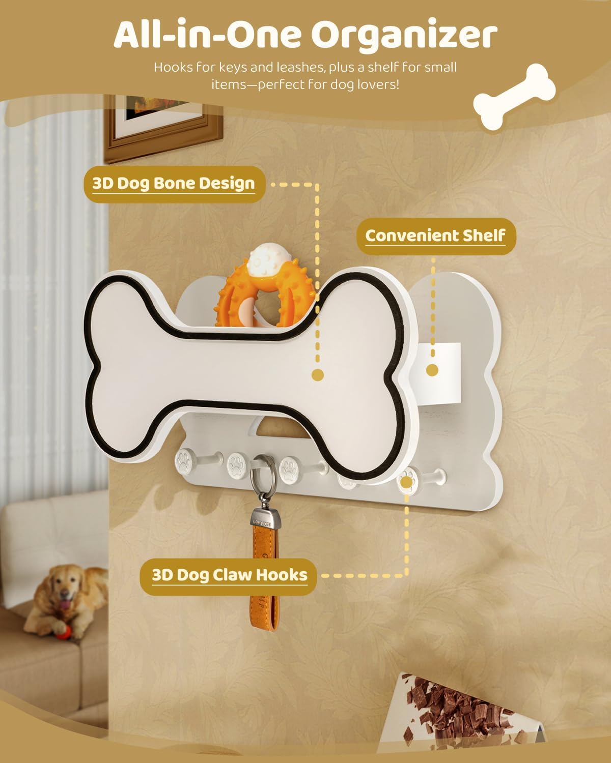 MTERSN Dog Leash Holder for Wall for Apartment Essentials, Black & White