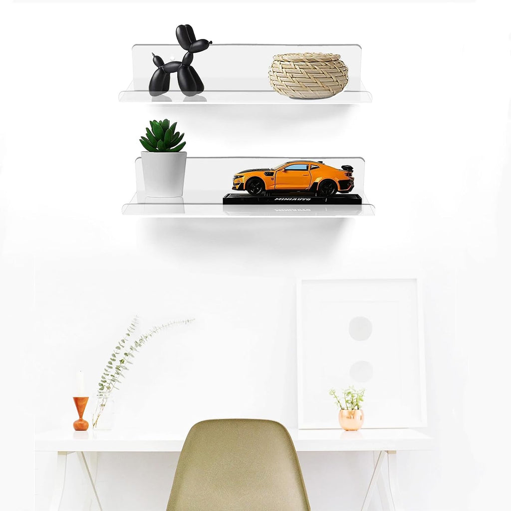 ROYALITA 2-Pack Small Acrylic Shelves Wall Mounted, 12 in Display Shelves