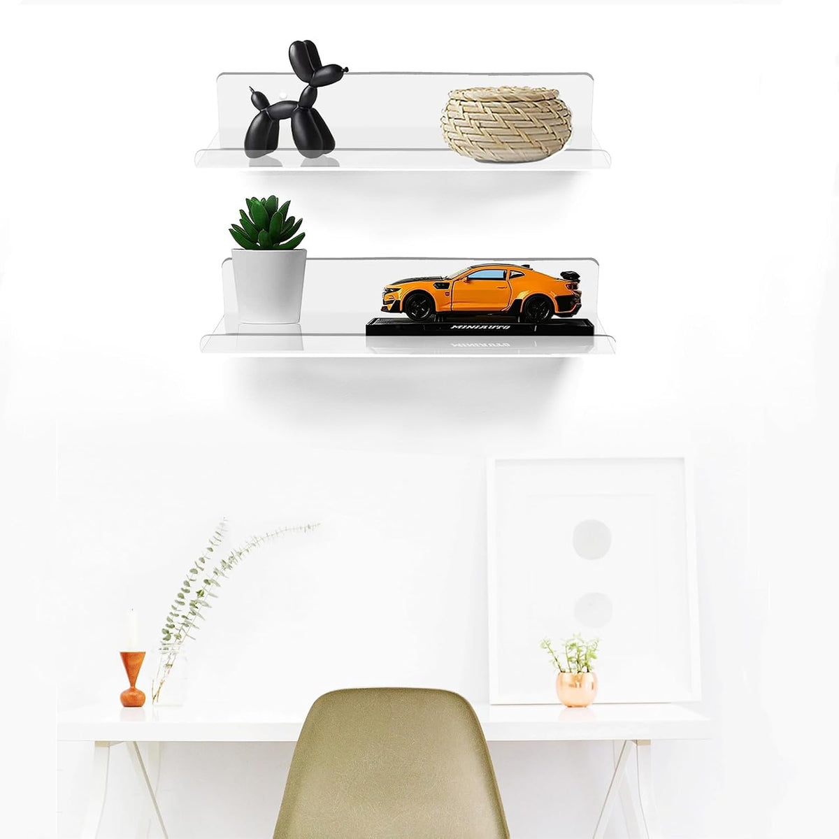 ROYALITA 2-Pack Small Acrylic Shelves Wall Mounted, 12 in Display Shelves