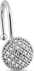 Silver Shower Curtain Hooks, 12 Pack Modern 3D Beaded Decorative Shower Curtain Rings, Rust Proof Heavy Duty Metal Shower Hangers for Bathroom Rods