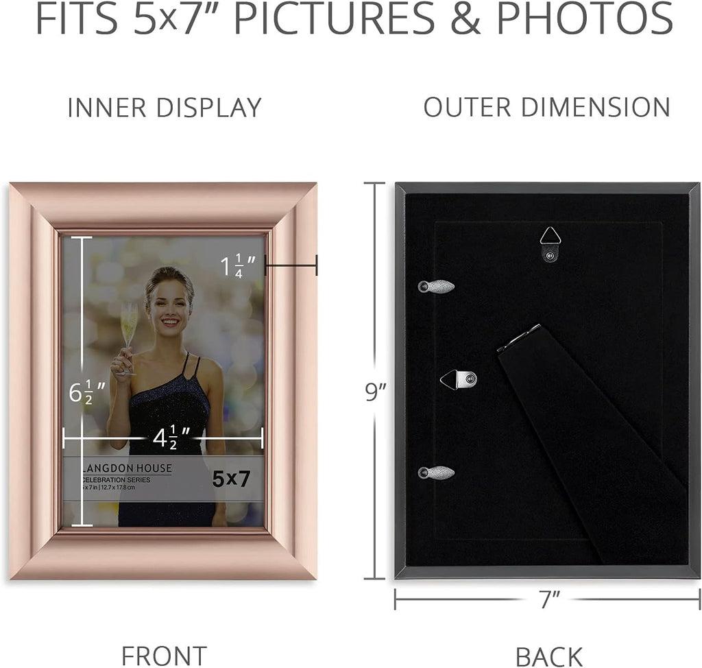 5x7 Picture Frames - Rose Gold, 3 Pack - Celebration Collection