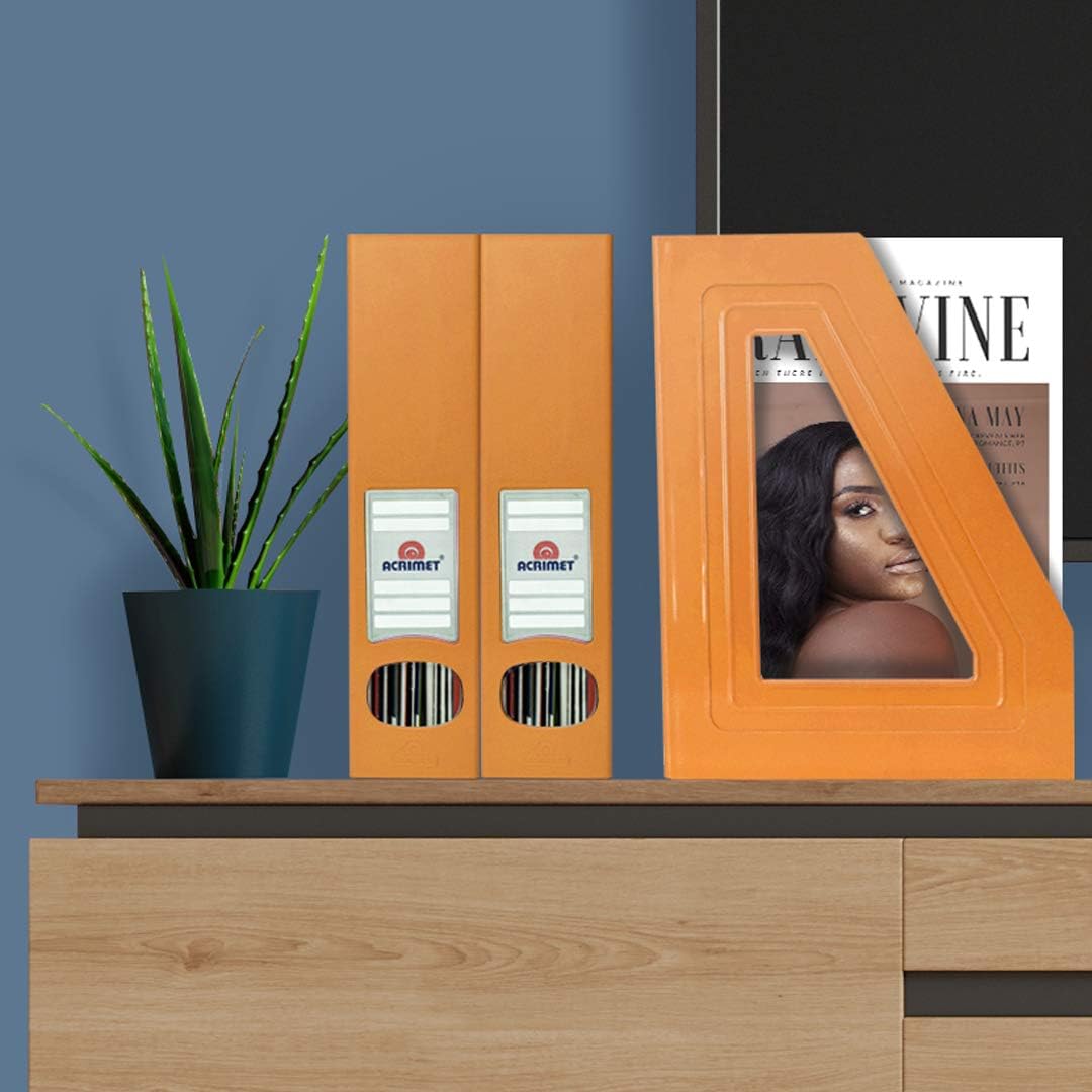 Acrimet Magazine File Holder, Vertical Desk Organizer, Orange, 2 Pack
