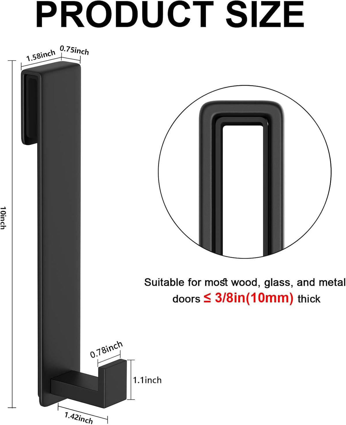 PMMASTO 10 Inch Shower Hooks for 3/8 Inch Glass, Black- L Shape