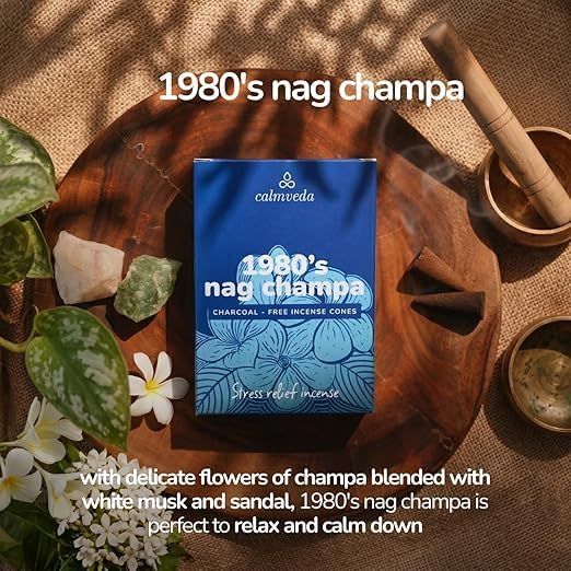 CALMVEDA Bohemian Incense Cones Bundle - 24 Inscents-Cones (Patchouli Incense & Nag Champa Incense Cones) Charcoal-Free & Handmade from Upcycled Sacred Flowers|Retro Meditation Combo Pack