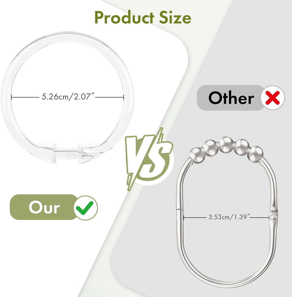 Amazer Shower Curtain Rings, 36 Pcs Plastic Shower Curtain Hooks, O Shape Shower Curtain Hooks Rings, Easy to Snap Closure, Clear Shower Hooks for Shower Curtain and Liner Bathroom