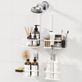Adjustable Shower Caddy Hanging Rustproof Shower Caddy for Handheld Showerheads, Shower Organizer with Hooks Soap Holder, Anti-Swing Shower Rack Bathroom Accessories (White)