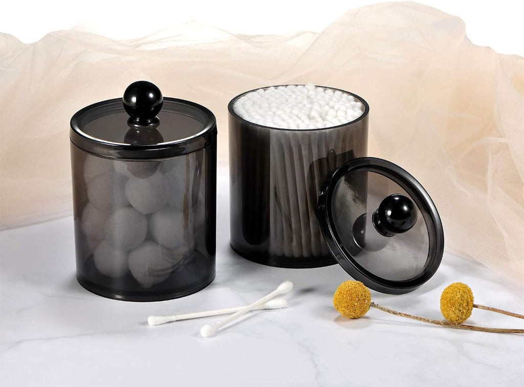 2 Pack Black Qtip Holder,Acrylic Apothecary Jars with Lids