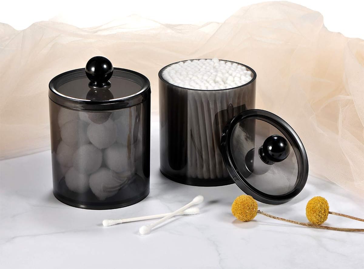 2 Pack Black Qtip Holder,Acrylic Apothecary Jars with Lids