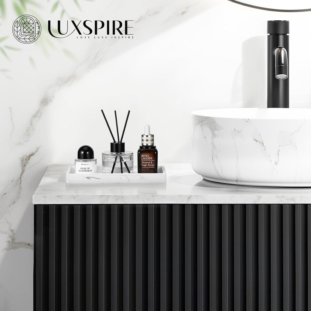 Luxspire 2 Pack Silicone Bathroom Tray 7.9" Vanity Tray, Marble White