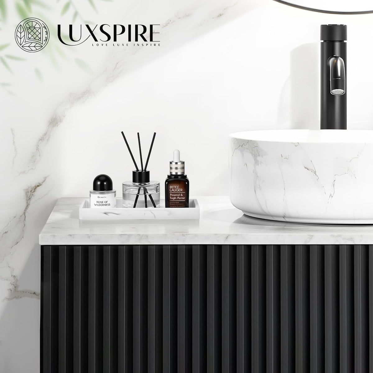 Luxspire 2 Pack Silicone Bathroom Tray 7.9" Vanity Tray, Marble White