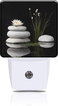 Grey Stones and White Lotus Night Light, Plug-in Nightlight with Dusk to Dawn Auto Sensor for Home Bedroom Hallway Kitchen 0.5W Sleep Friendly Led Lamp for Women Men