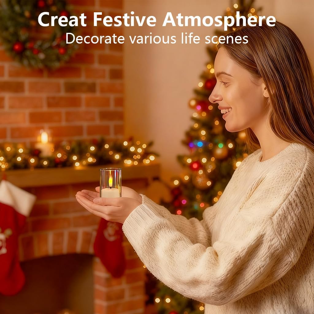 Rechargeable Flameless Tea Light Candles with Remote Timer,Clear Acrylic LED Votive Candles,USB-C Fast Charging,60+ Hour Runtime,Dimmable Flickering&Steady Glow for Home,Wedding,Holiday Decor,6 Pack