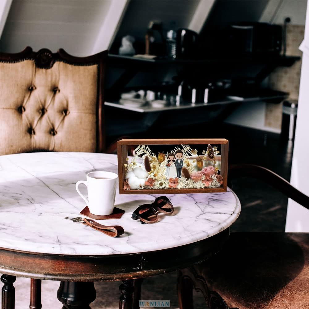 Shadow Photo Frame,Wooden Double-Sided High-Definition Plexiglass Storage Box, DIY Display Box, Suitable for Dried Flowers, Specimens, Handicrafts, Baby Souvenirs and Photos (Walnut Brown)