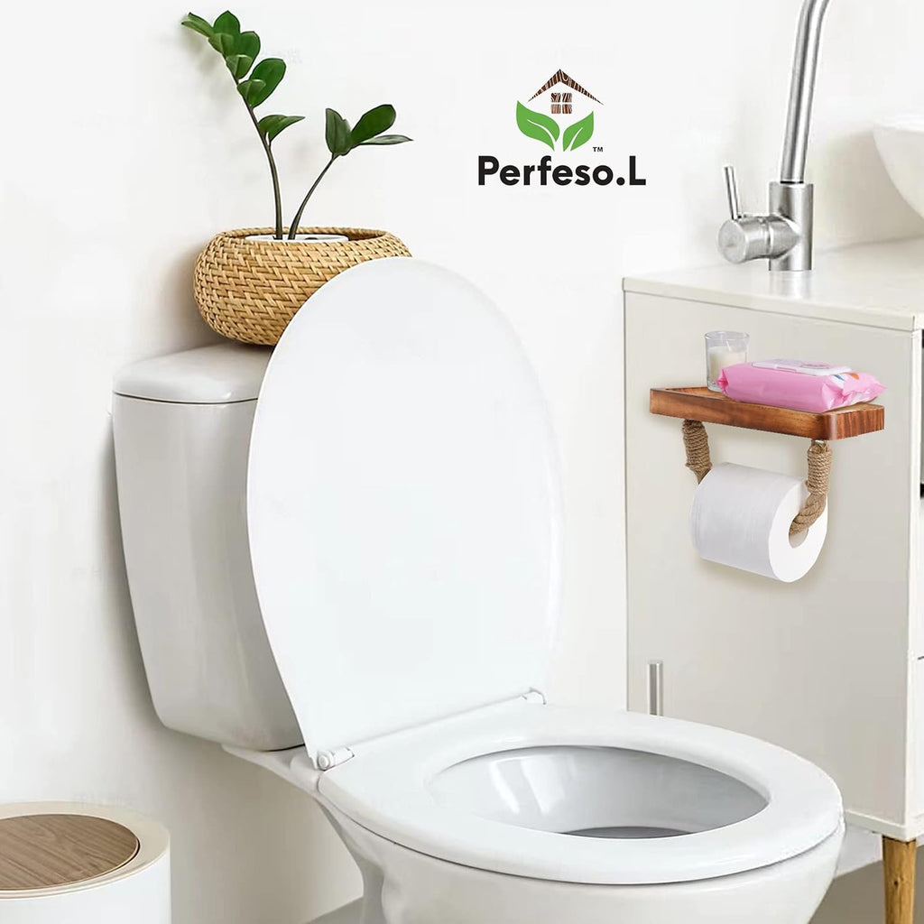 Toilet Paper Holder with Shelf Farmhouse Boho Rope Bathroom Decor