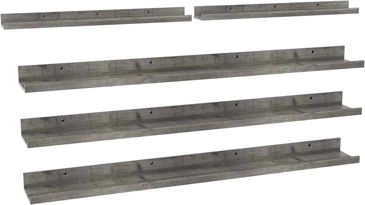 Giftgarden 47 Inch Long Floating Shelves for wall Set of 5, Grey Wood Wall Shelves for Bathroom, Bedroom, Kitchen, Living Room Storage and Decoration, Gray Wooden Picture Ledge