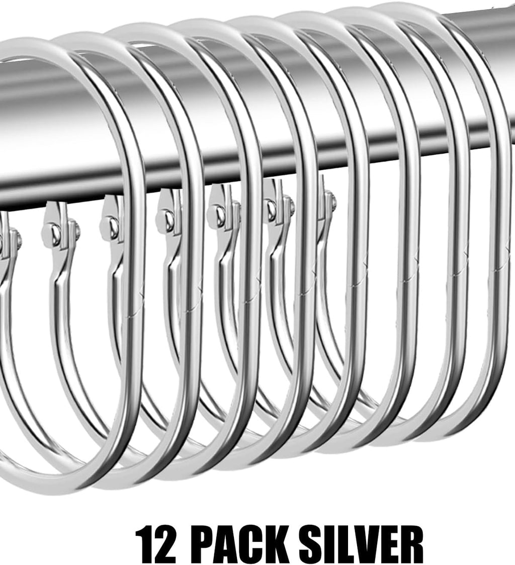 12 Pack Silver Shower Curtain Hooks,Gold Shower Curtain Rings,Brushed Nickel Shower Curtain Hooks Rust Proof, Metal Rust Proof Anti-Drop Smooth Shower Hooks for Shower Curtain
