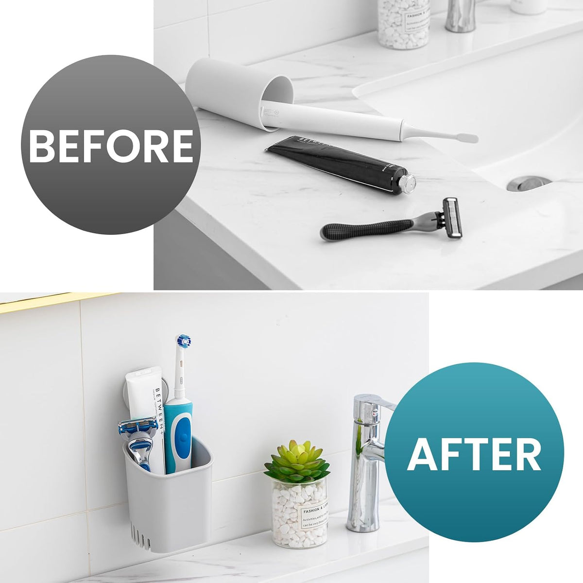TAILI Suction Cup Toothbrush Holders for Bathroom Wall Mounted, Gray