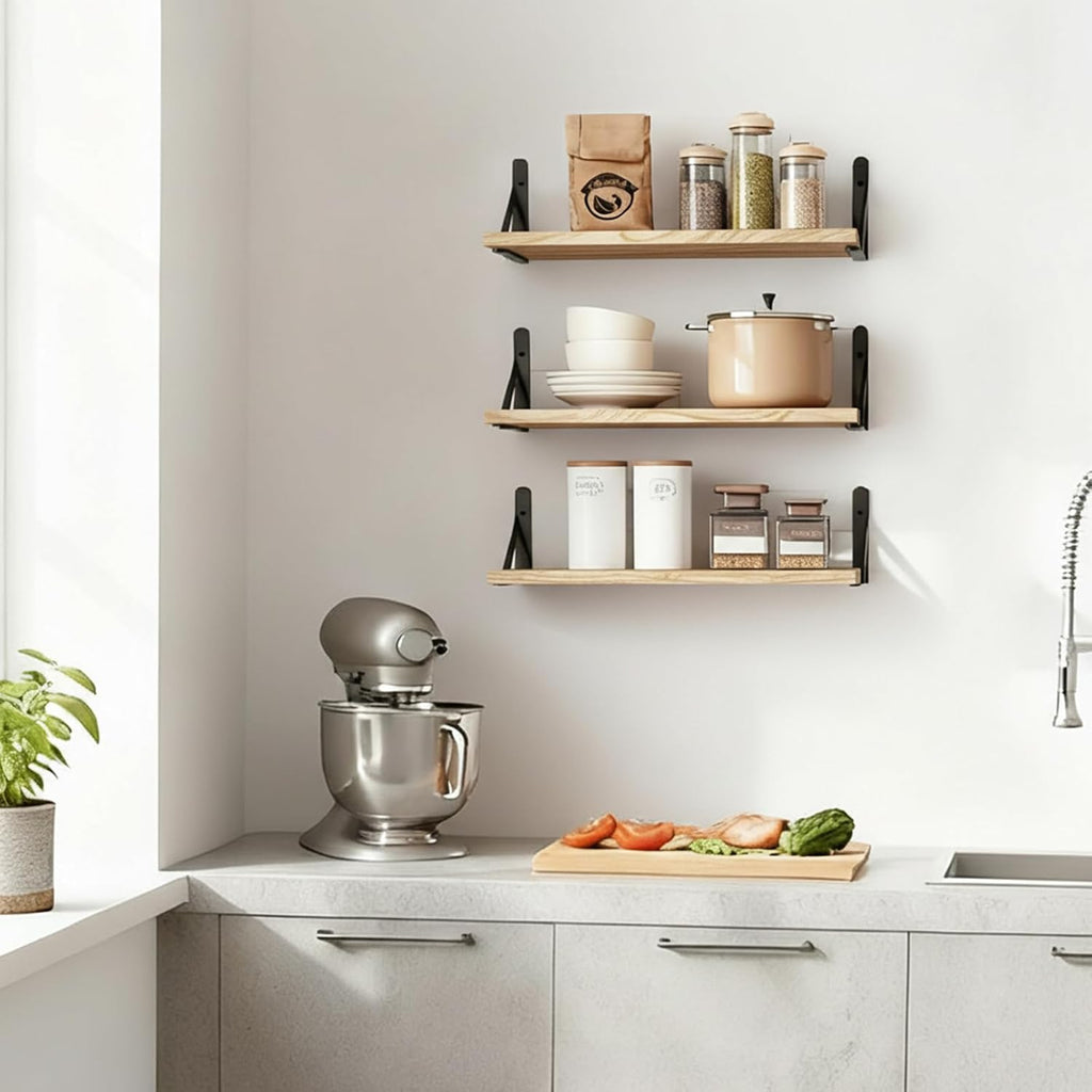 Fixwal Wall Floating Shelves for Decor (Light Brown, Set of 3, 16.5 Inch)