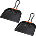 TOPZEA 2 Pack Black Metal Dustpan, 12 Inch Heavy Duty Steel Handheld Dust Pan with Loop Handle, Wide Ash Scooper for Fireplace, Wood Stove, Garage, Shop, Industrial and Indoor Outdoor Commercial Use
