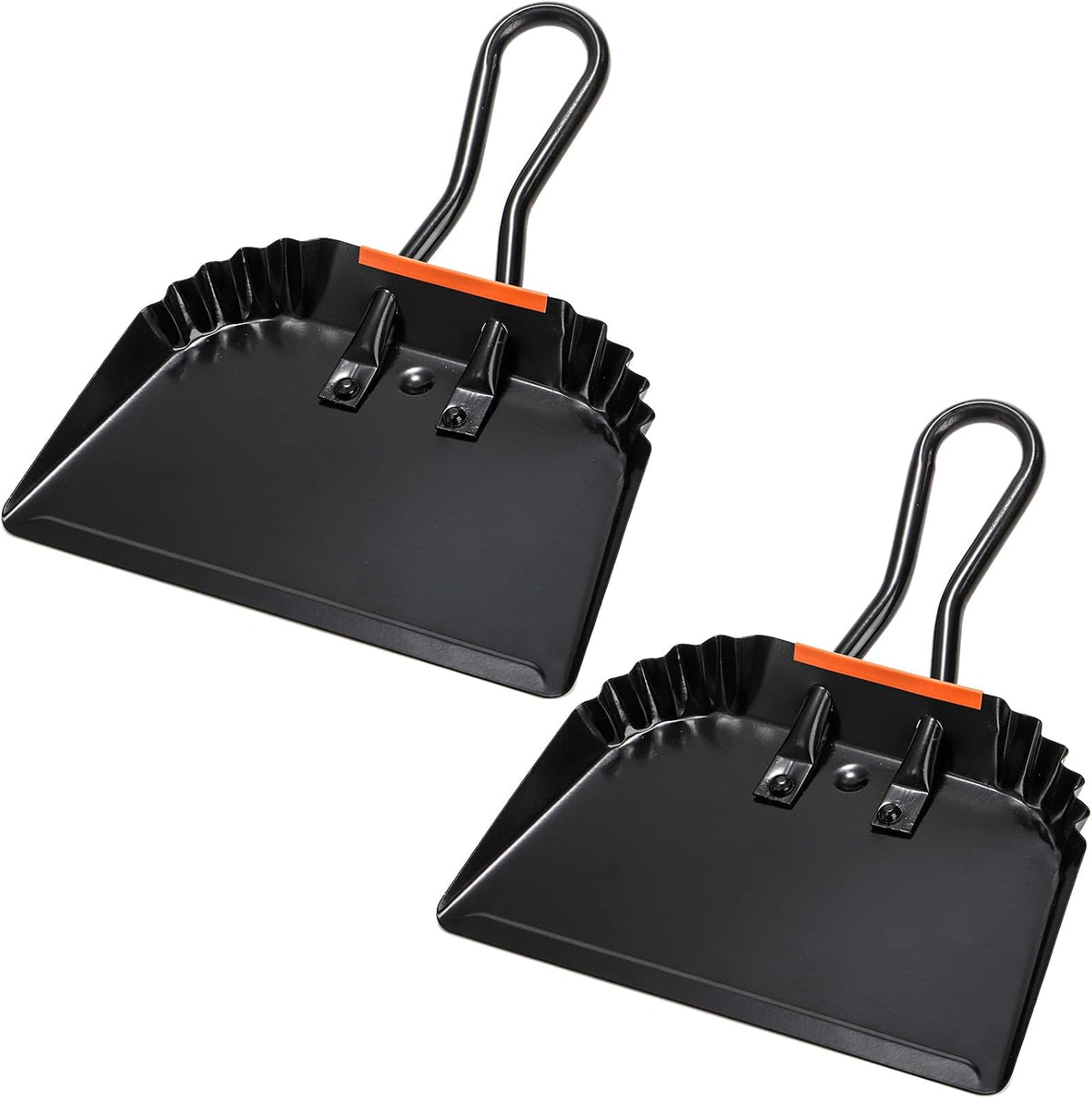 TOPZEA 2 Pack Black Metal Dustpan, 12 Inch Heavy Duty Steel Handheld Dust Pan with Loop Handle, Wide Ash Scooper for Fireplace, Wood Stove, Garage, Shop, Industrial and Indoor Outdoor Commercial Use