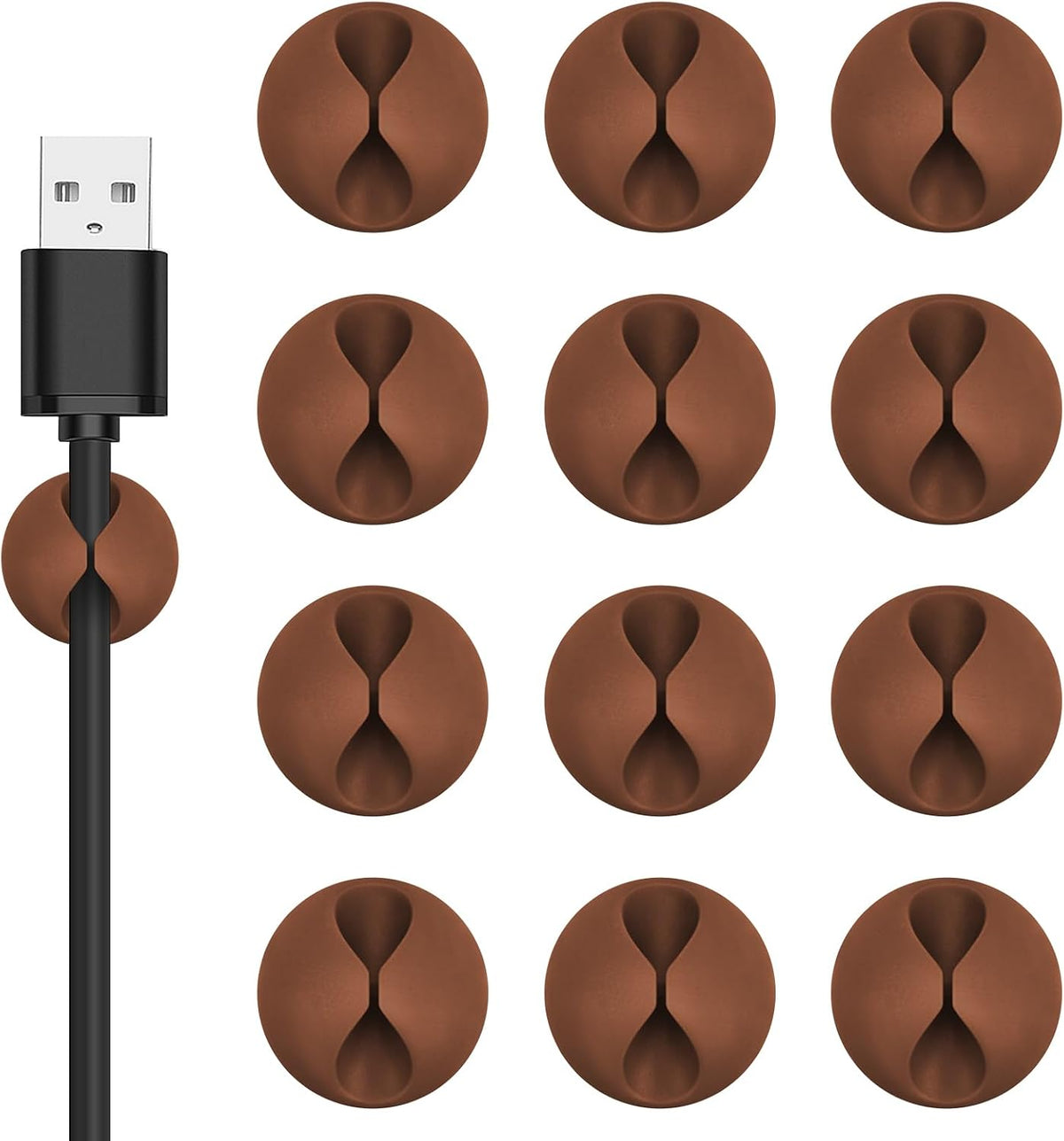 Flezoo 12PCS Coffee Adhesive Cable Clips Cord Organizer for Wire Management