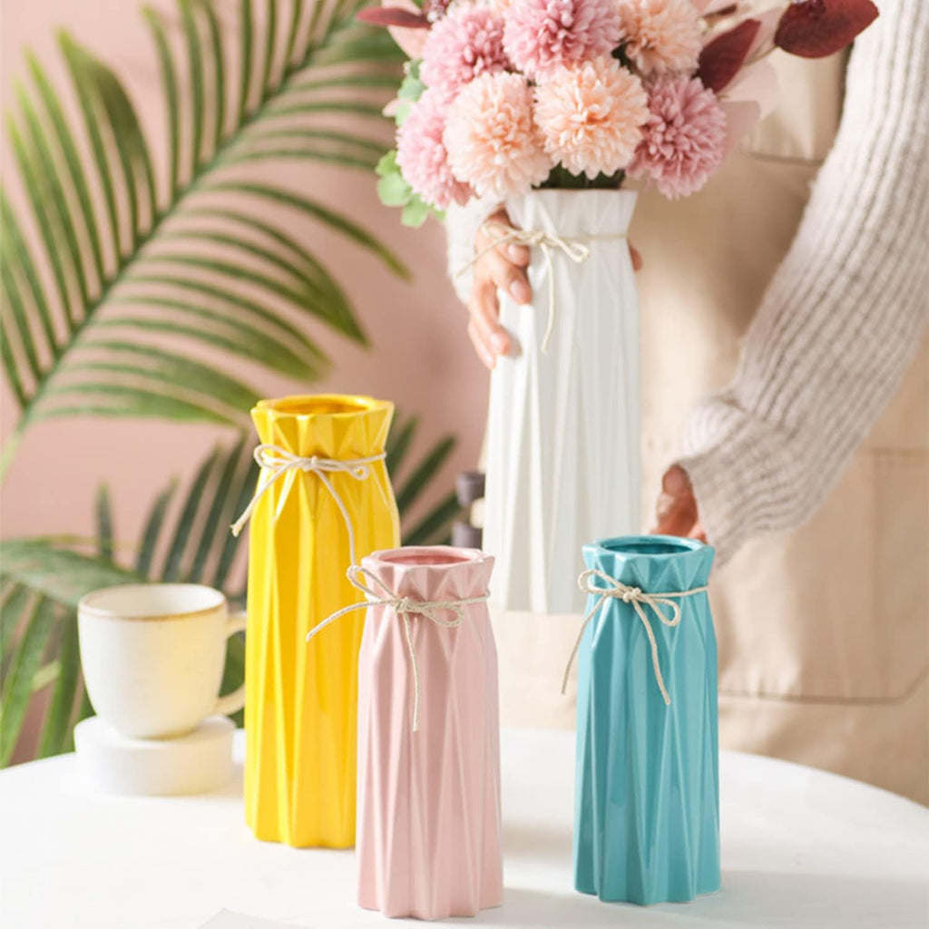 Disoza Ceramic Flower Vase Modern Home Decor Vases for Centerpieces Pink Minimalist Farmhouse 9.5" H x 3.9" W Cute Decorative Vases Flowers Tulip Pampas Grass Vase for Table Bathroom Shelf