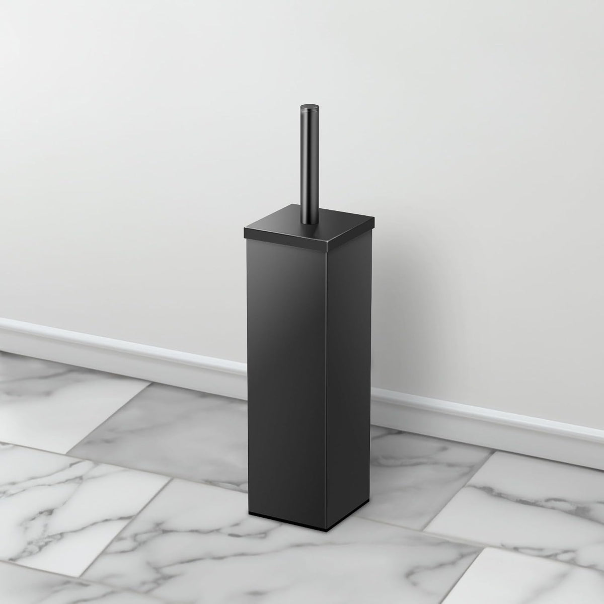 Gatco 1488MX Toilet Brush Holder for Bathroom, Square Freestanding Toilet Bowl Brush Canister with Modern Decorative Design, Matte Black