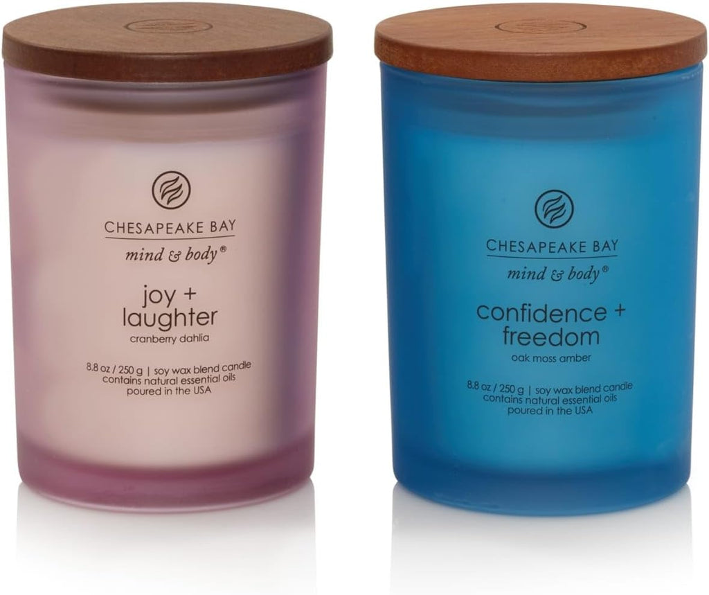 Chesapeake Bay Candle Medium Jar Candles | Joy + Laughter (Cranberry Dahlia) and Confidence + Freedom (Oak Moss Amber) 2 Count Home Décor