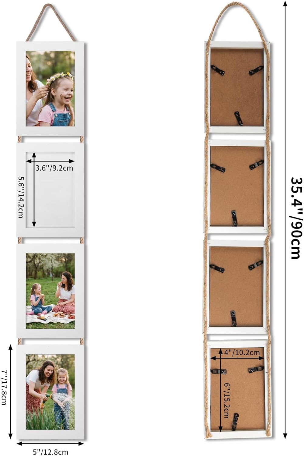 QUTREY 4x6 Collage Picture Frame White Set of 2, 8 Openings Hanging Picture Frames for Vertical 4 by 6 inch Pictures for Wall Decor