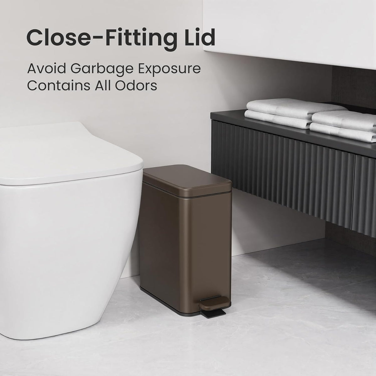 Cesun 2.6 Gallons Small Bathroom Trash Can with Lid Soft Close, Brown