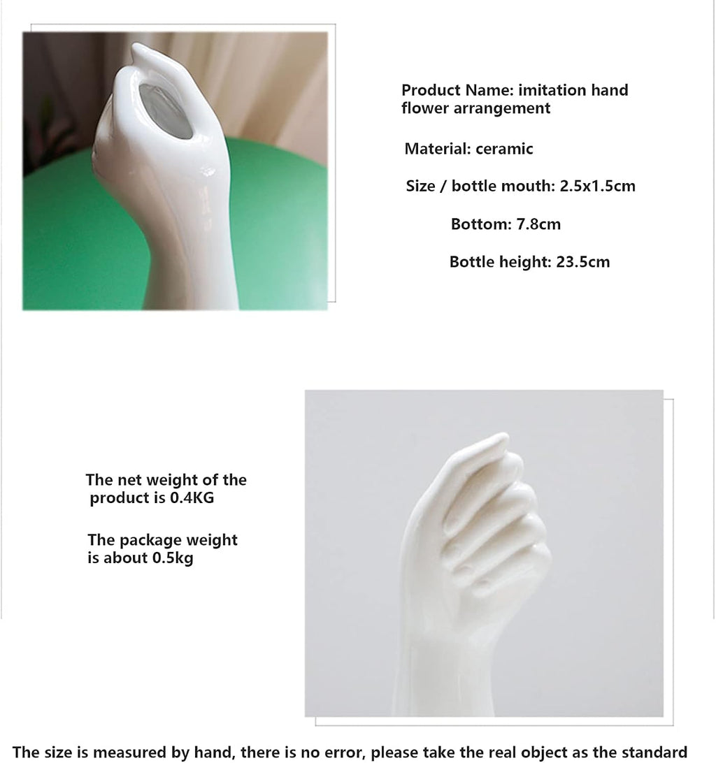 Modern Hand Shaped Decorative Vase,9.25''H Ceramic Body Vase, Art Small Flower Vase for Coffee Table Decor,Vases for Flowers,Shelf Living Room Home Farmhouse Table Decor