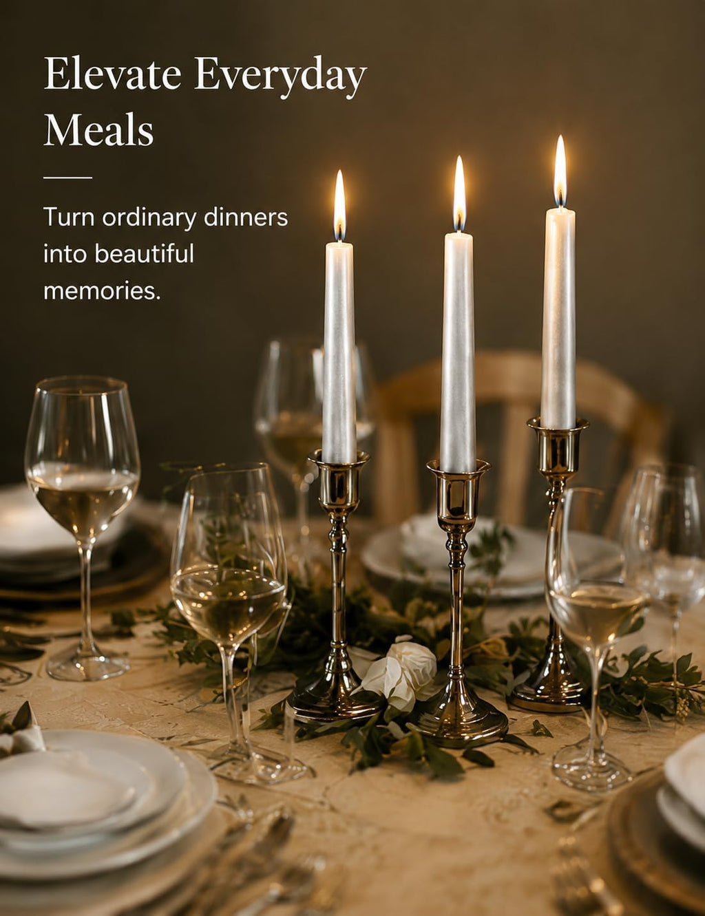 12 Pack Unscented Metallic Silver Taper Candles, Dripless Smokeless