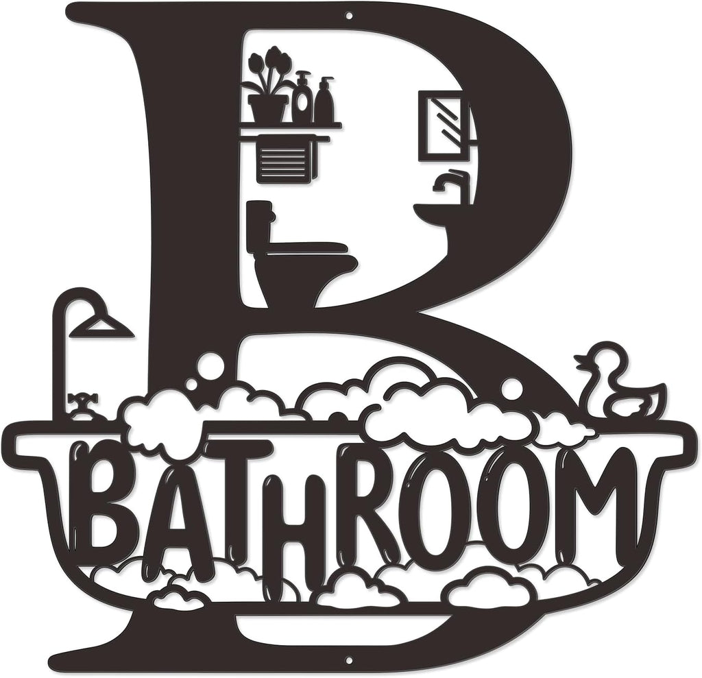 Bnesi Black Bathroom Wall Decoration, Modern Metal Bath Decor Wall Art Sign