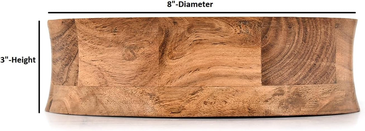 Rustic Acacia Wood Decorative Table Bowl – Unique Wooden Home Décor Centerpiece for Dining, Coffee Tables & Kitchen Styling (8" X 8" X 3")
