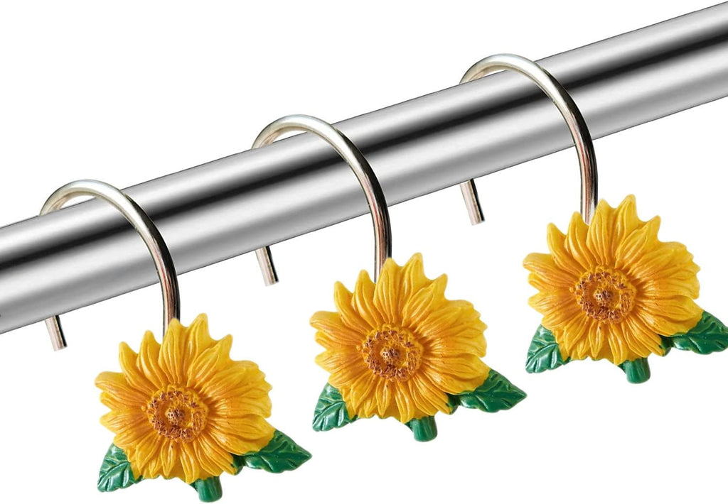 12 PCS Sunflower Decorative Shower Curtain Hooks Rings