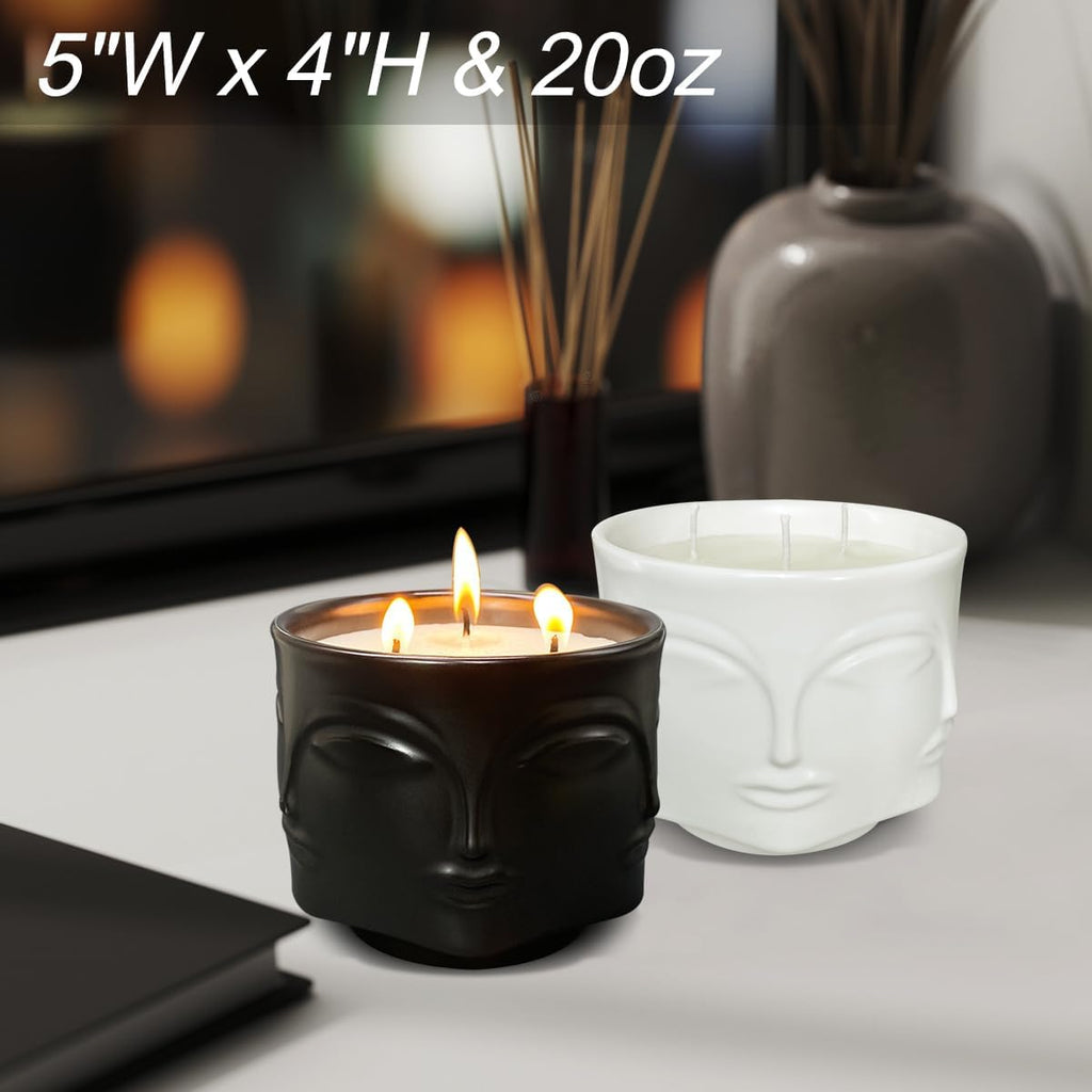 Outdoor Decorative White Large Citronella Candle, 20oz, Ceramic, 3 Wick Scented Candles, 100% Soy, for Patio Decor, Outside Table Decor, Camping Accessories