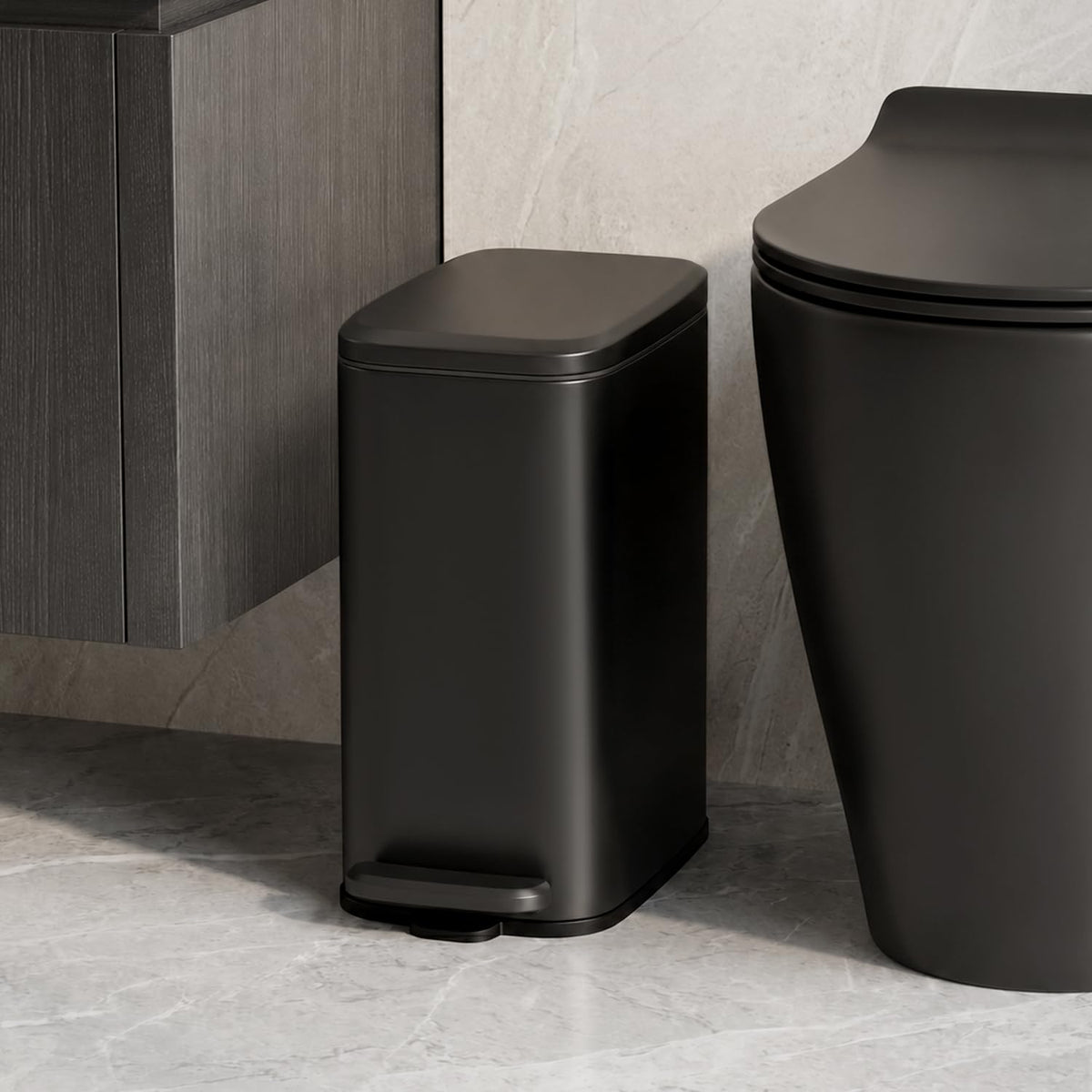 Cesun Slim Bathroom Trash Can with Lid, Soft Close, Black, 6L/1.6 Gallon