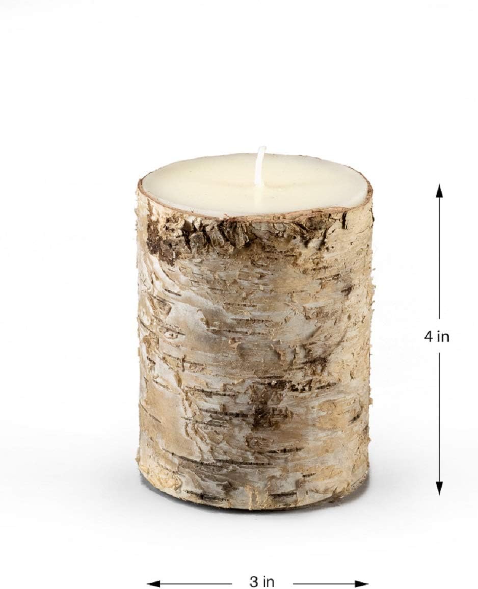 Serene Spaces Living Birch Bark Unscented Pillar Candles, Rustic Decorative Candles for Weddings, Events, Restaurants, Parties & Natural Home Decor, 3" Diameter x 4" Tall, Pack of 3