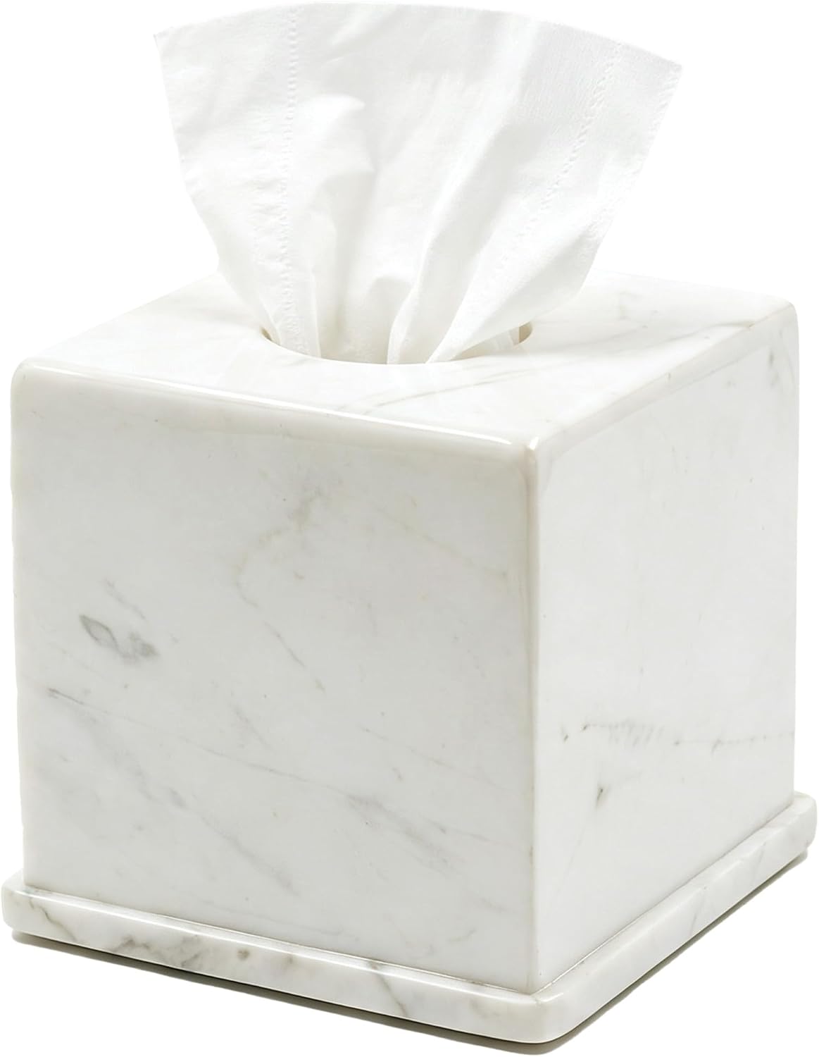 Natural Marble Tissue Box Cover, Volakas White Tissue Box Holder