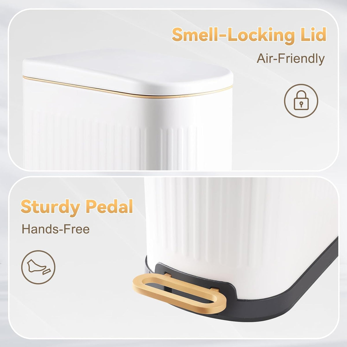 SYNCVIBE Slim Bathroom Trash Can with Soft Close Lid, 3.5 Gal, Matt White
