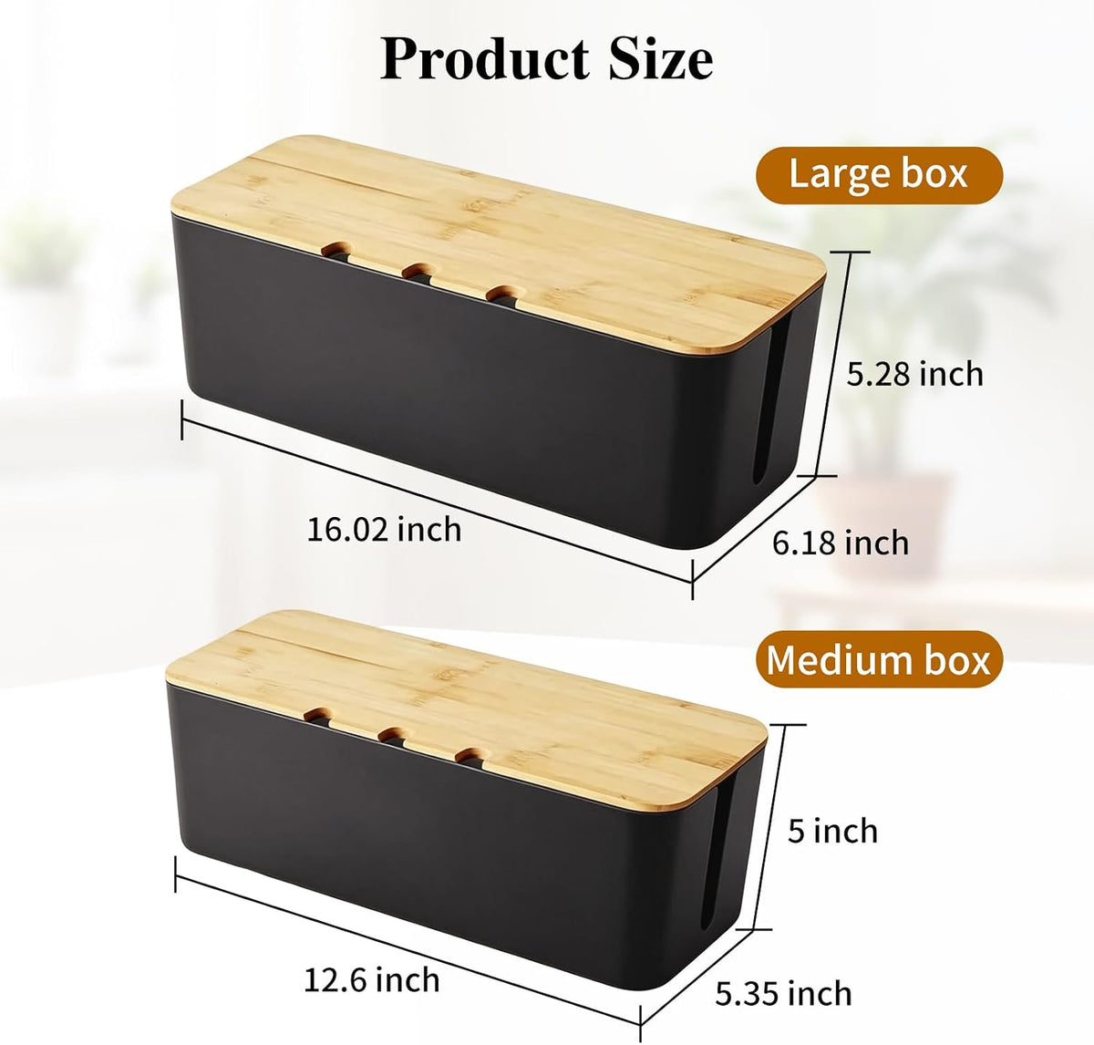 2 Pack Cable Management Box, Wooden Style Cord Organizer Box,Black