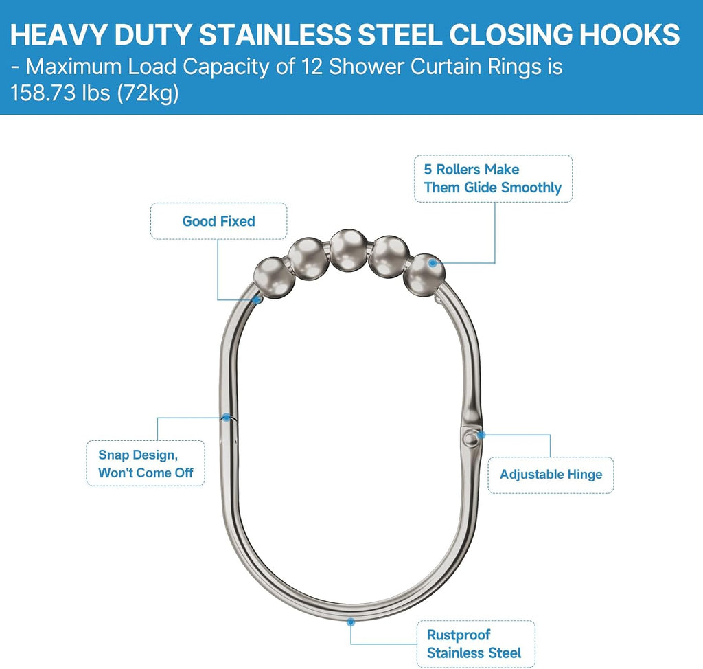MENGJINGO Shower Curtain Hooks, Decorative Rust Proof Shower Curtain Rings
