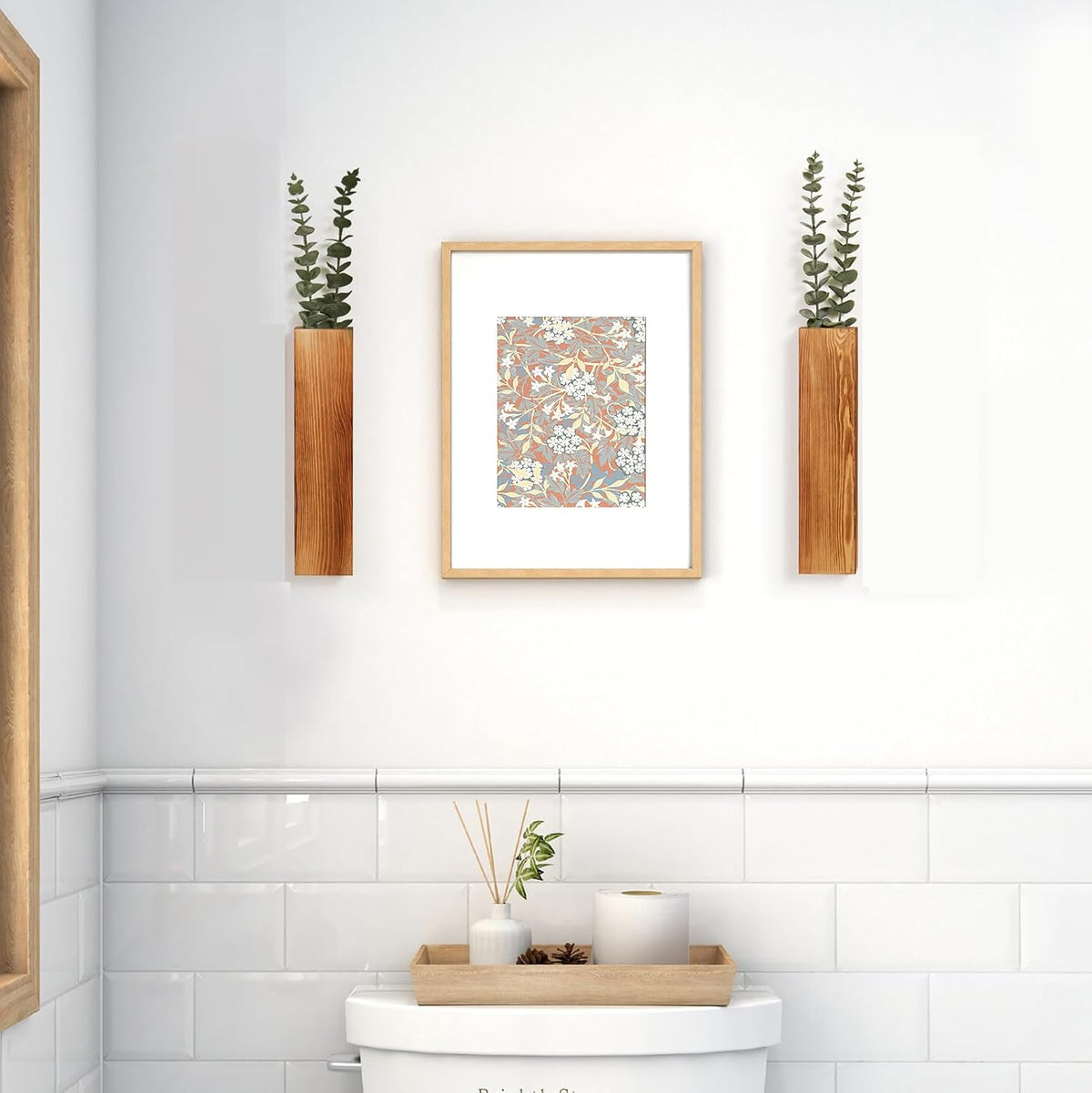 2 Pack Wood Wall Planters with Faux Eucalyptus Stems for Wall Decor