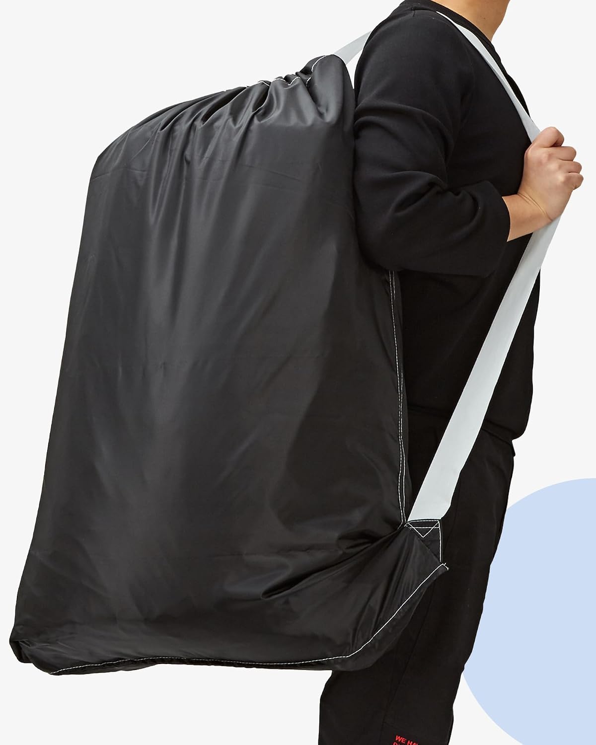HOMEST 2 Pack XL Nylon Laundry Bag with Strap, Large Dirty Clothes Organizer, Easy Fit a Laundry Hamper or Basket, Can Carry Up to 4 Loads of Laundry, Black and Sky Blue